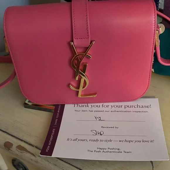 Saint Laurent Pink Leather YSL Crossbody with Gold Logo - Picture 8 of 9